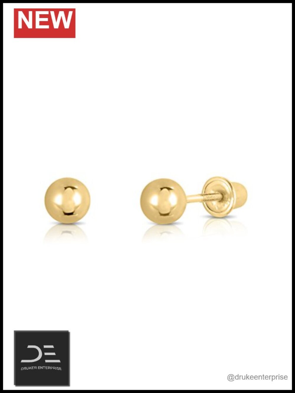 14k Yellow Gold Stud Earrings Screw Backs Round Ball